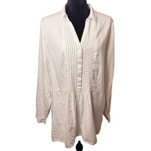 J. Jill | White Tuxedo Shirt Tunic | 100% Cotton | Sz L